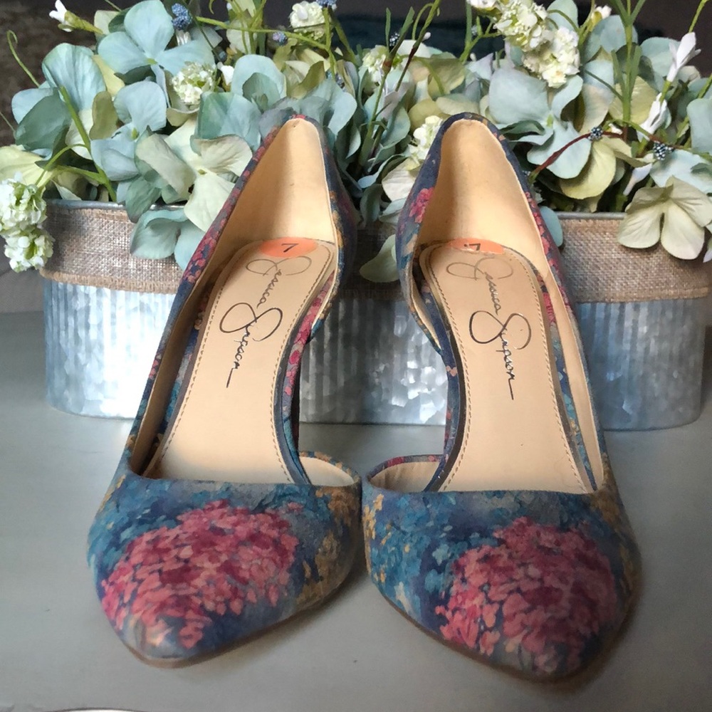 Jessica Simpson Floral Half D’Orsay Heels JP-LIVVY